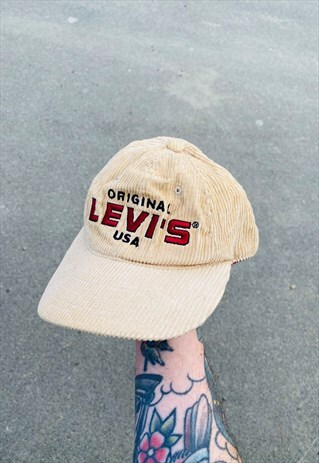VINTAGE RARE 80S LEVIS CORDUROY EMBROIDERED HAT CAP