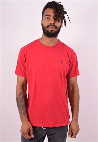 POLO RALPH LAUREN MENS VINTAGE T-SHIRT TOP MEDIUM RED 90S
