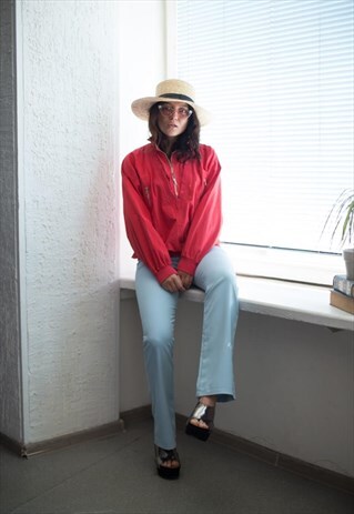 VINTAGE 80'S RED WASHED HIGH COLLAR COTTON JUMPER