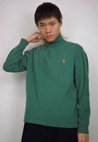 VINTAGE 90S POLO RALPH LAUREN GREEN MARLE 3/4 ZIP JUMPER