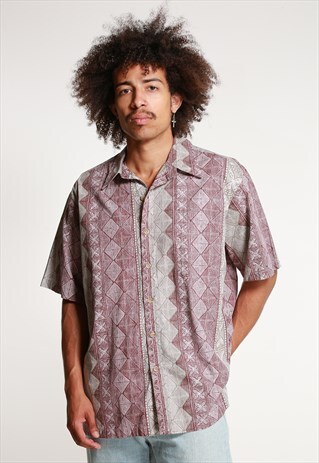 80'S BURGUNDY HAWAIIAN SHORT SLEEVED SHIRT