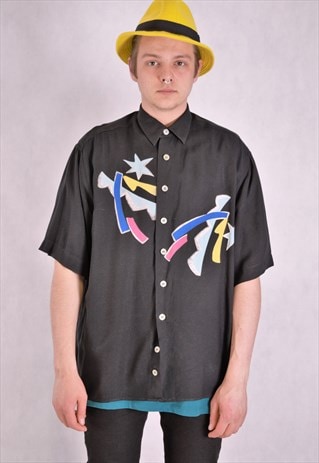 90S VINTAGE SUMMER SHORT SLEEVE ABSTRACT PRINT SHIRT