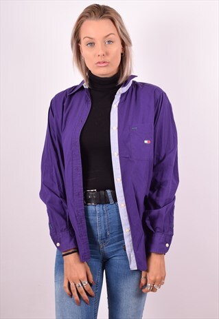 TOMMY HILFIGER WOMENS VINTAGE SHIRT XL PURPLE 90S