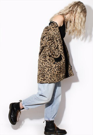 VINTAGE 90'S LEOPARD PRINT FAUX FUR JACKET WINTER COAT