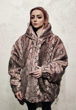 Premium python fleece bomber detachable hand made coat pink