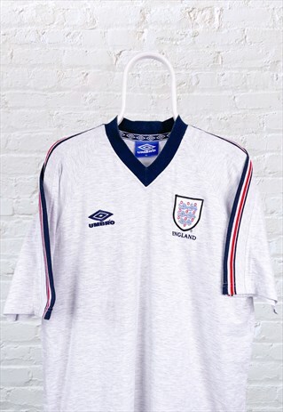 VINTAGE ENGLAND RARE 1990S UMBRO FOOTBALL T-SHIRT GREY XL