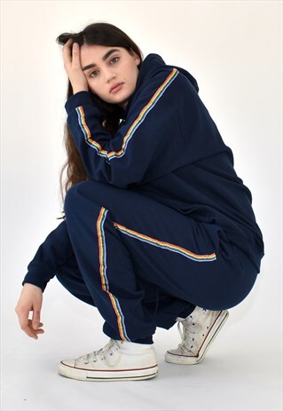 G&G UNISEX NAVY RAINBOW RIBBON STRIPES TRACKSUIT BOTTOMS