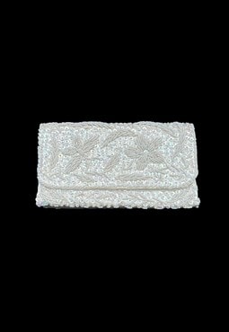 50's Vintage Cream Sequin Beaded Embellished Clutch Bag