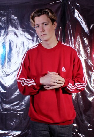 VINTAGE ADIDAS RED EMBROIDERED SWEATSHIRT