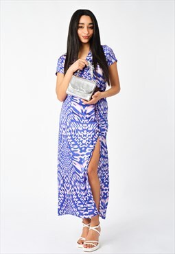 Blue Tie Dye Spiral Print Satin Look Top and Skirt Co Ord