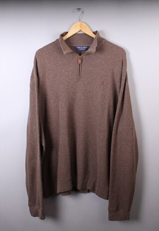 VINTAGE MENS RALPH LAUREN BROWN QUARTER ZIP JUMPER