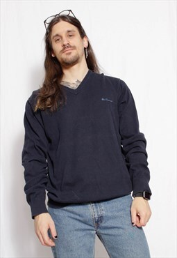 90s vintage y2k casual Ben Sherman navy v-neck sweater