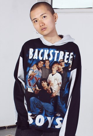 VINTAGE BLACK AND GREY 90'S BACKSTREET BOYS HOODIE