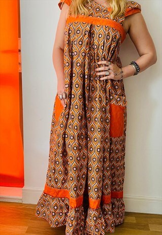 PRINTED ORANGE SUMMER DRESS