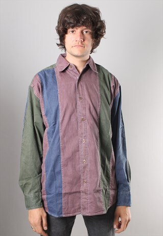 VINTAGE STRIPED COLOUR DENIM SHIRT XL