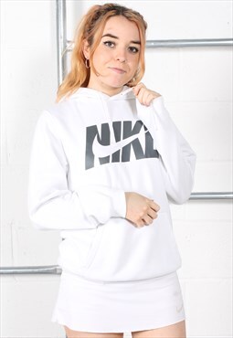Vintage Nike Hoodie in White Pullover Sports Jumper Small