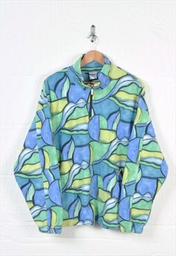 Vintage Fleece 1/4 Zip Retro Pattern Green/Blue Medium