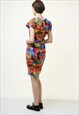 80S VINTAGE CRAZY ABSTRACT PRINT DRESS SIZE SMALL 3952