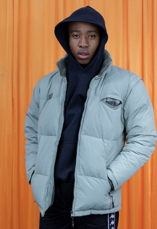 VINTAGE 90S PUFFER COAT GREEN FILA WINTER KNITTED COLLAR