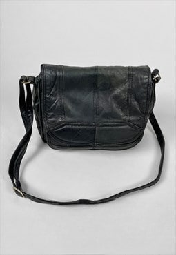 80's Black Soft Leather Ladies Vintage Patchwork Bag