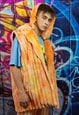 TIE-DYE FLEECE GILET HANDMADE SLEEVELESS HOOD JACKET ORANGE