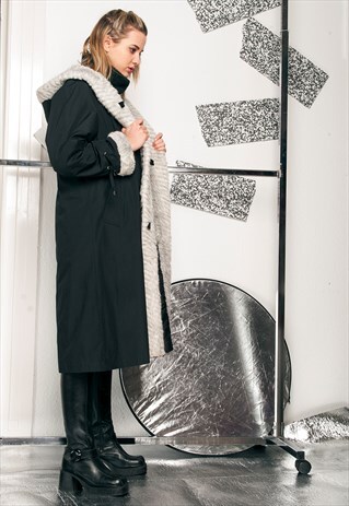 80S VINTAGE TRENCH COAT W FAUX FUR
