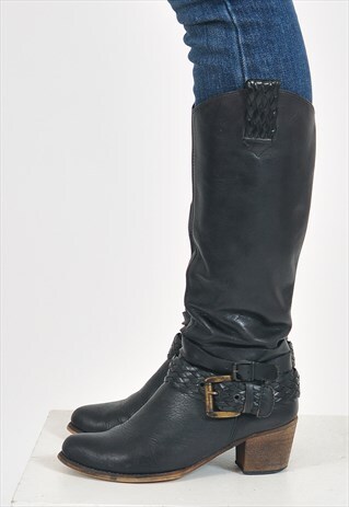 VINTAGE REAL LEATHER BOOTS IN BLACK