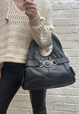 Medium Black Leather Shoulder Bag by Adrienne Vittadini