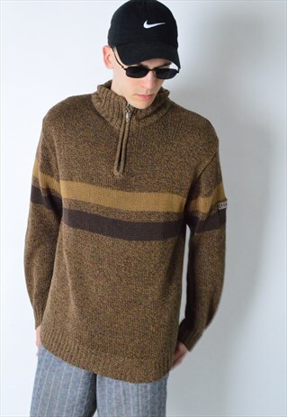 VINTAGE 90S BROWN KNIT 1/3 ZIPPER JUMPER