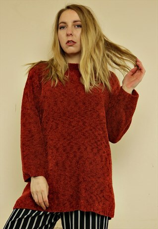 VINTAGE ORANGE CHENILLE 90'S SIDE SLIT SLOUCHY JUMPER