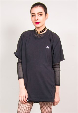 ADIDAS VINTAGE 90'S BLACK OVERSIZED SHORT SLEEVE T-SHIRT