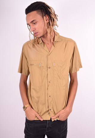 MENS VINTAGE SHIRT SMALL KHAKI 90'S