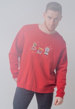 Vintage Christmas Jumper Sweatshirt Red XL