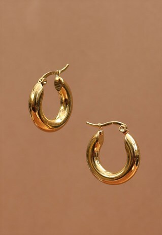 WATERPROOF TARNISH FREE CHUNKY GOLD HOOP EARRINGS - 22MM