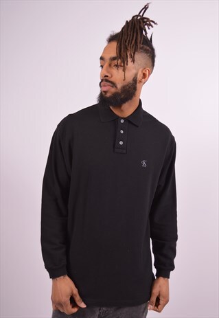 CALVIN KLEIN MENS VINTAGE POLO SHIRT XL BLACK 90S