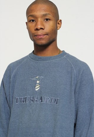 VINTAGE TRUSSARDI EMBROIDERED LOGO SWEATSHIRT BLUE