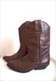 VINTAGE WRANGLER BROWN LEATHER COWBOY WESTERN BOOTS SHOES