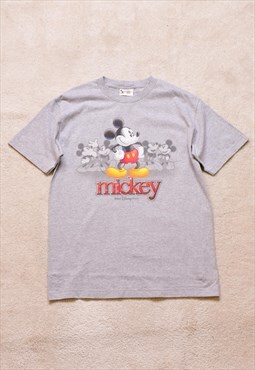 Women's Vintage 90s Disney Grey Mickey Mouse Print T Shirt