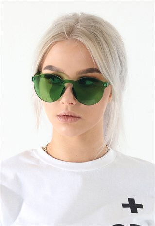 RIMLESS RETRO GREEN SUNGLASSES WITH CASE
