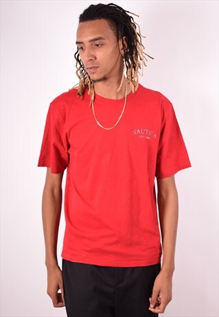 NAUTICA MENS VINTAGE T-SHIRT TOP XL RED 90S
