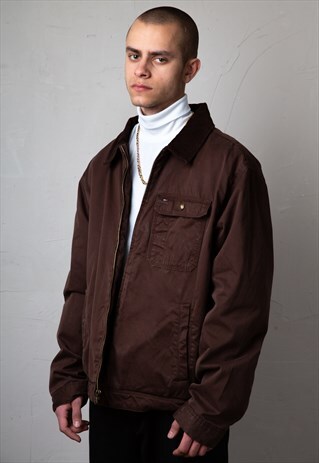 VINTAGE TOMMY HILFIGER BROWN FLIGHT JACKET. CORDUROY COLLAR
