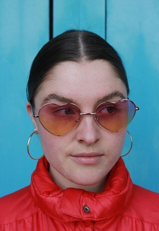 PURPLE YELLOW OMBRE HEART SHAPE FESTIVAL SUNGLASSES