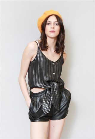 VINTAGE 1980'S METALLIC STRIPE SCALLOPED SILK VEST TOP