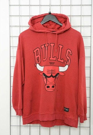 VINTAGE 90S NBA CHICAGO BULLS HOODIE RED SIZE M