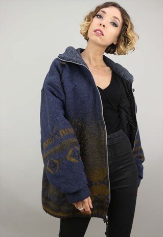 VINTAGE 90S OVERSIZED ZIP UP FLEECE JACKET