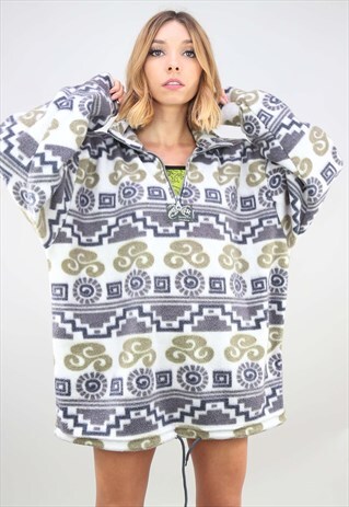 VINTAGE OVERSIZED 1/4 ZIP PATTERNED FLEECE