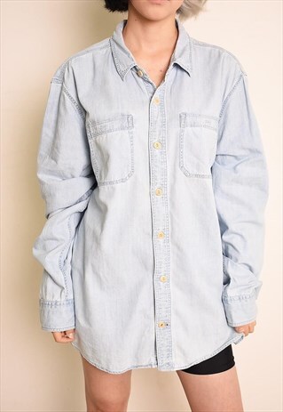 90'S RETRO MINIMALIST STONEWASH DENIM OVERSIZED SHIRT TOP