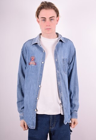 MENS VINTAGE DENIM SHIRT XL BLUE 90S