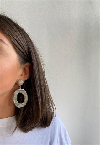 GREY & WHITE MARBLE STATEMENT EARRINGS