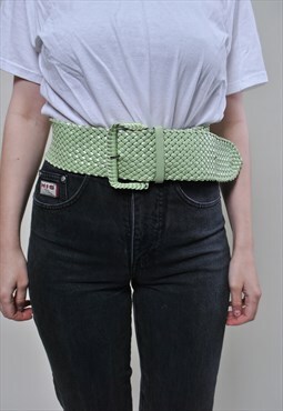 Vintage 90s wide belt, funky green knit belt ONE SIZE retro 